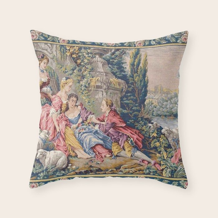 Antique Aubusson French Tapestry Romantic Garden Throw Pillow Gallery Image 6