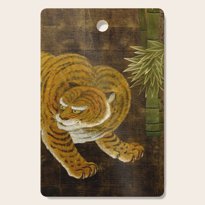 Japanese Tiger in Bamboo Grove Vintage Gold Leaf Screen Cutting Board Gallery Image 1