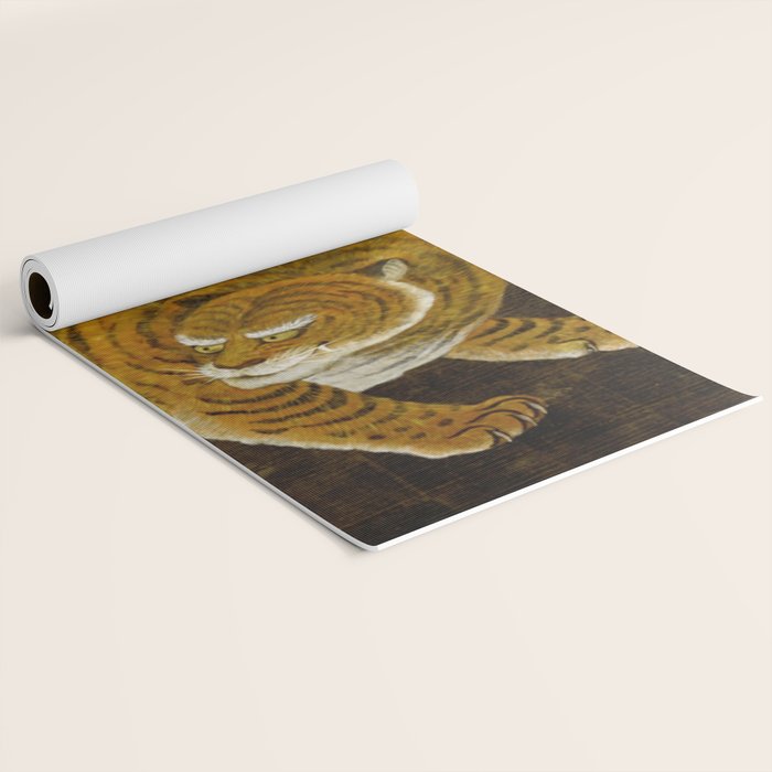 Japanese Tiger in Bamboo Grove Vintage Gold Leaf Screen Yoga Mat Gallery Image 2