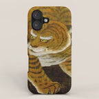 Japanese Tiger in Bamboo Grove Vintage Gold Leaf Screen iPhone Case Gallery Image 1