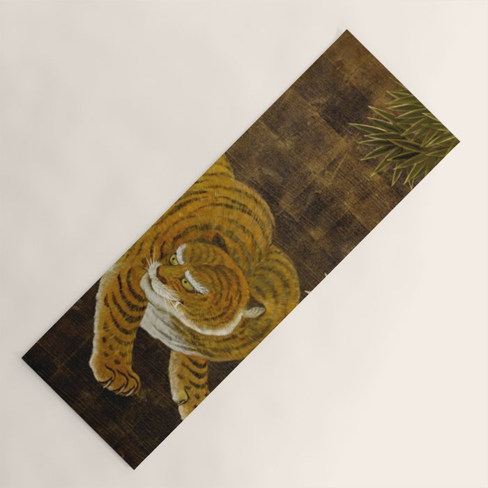 Japanese Tiger in Bamboo Grove Vintage Gold Leaf Screen Yoga Mat Gallery Image 1