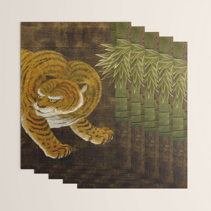 Japanese Tiger in Bamboo Grove Vintage Gold Leaf Screen Wrapping Paper Gallery Image 3