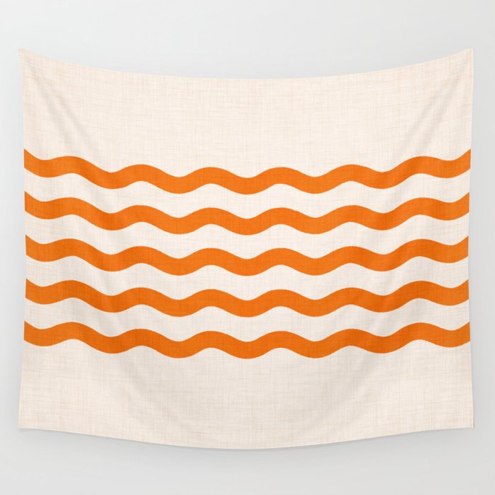 Coastal Orange / Modern Waves Series Wall Tapestry Gallery Image 1