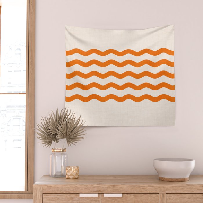 Coastal Orange / Modern Waves Series Wall Tapestry Gallery Image 2