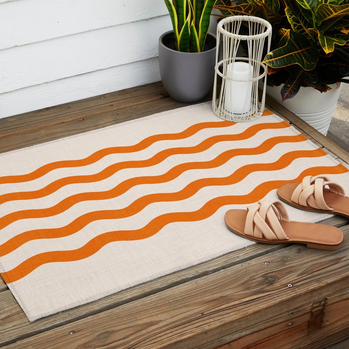 Coastal Orange / Modern Waves Series Outdoor Rug Gallery Image 2