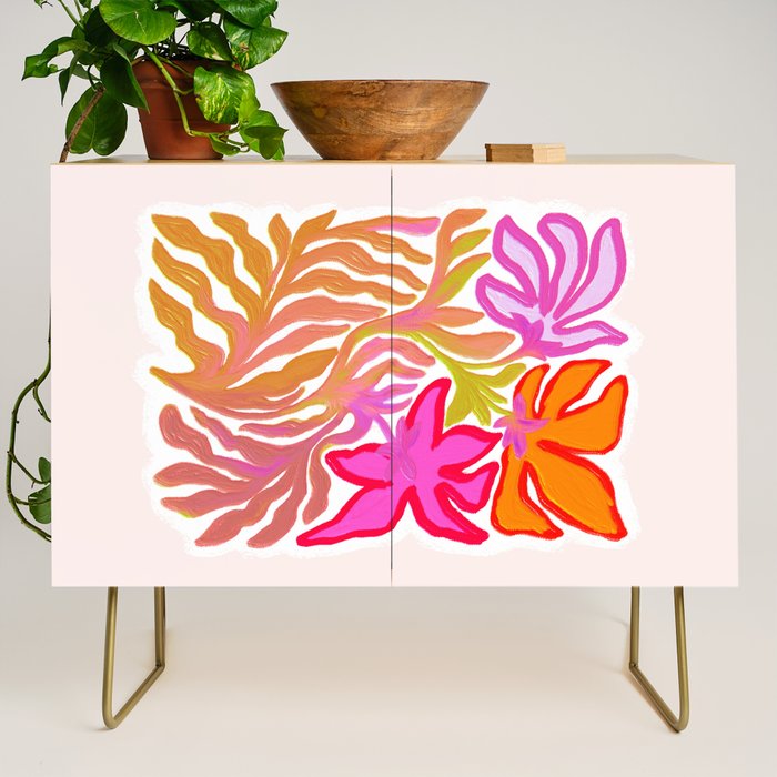 Painterly Nouveau bloom - imperfect bold textured floral art Credenza Gallery Image 1