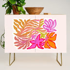 Painterly Nouveau bloom - imperfect bold textured floral art Credenza Gallery Image 1