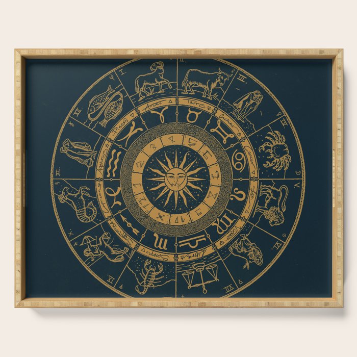 Vintage Zodiac & Astrology Chart | Royal Blue & Gold Serving Tray Gallery Image 1