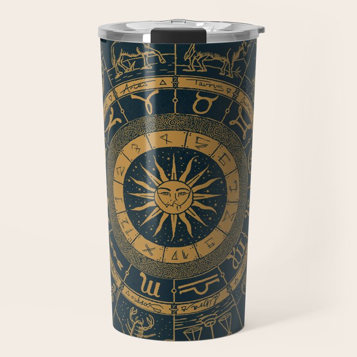 Vintage Zodiac & Astrology Chart | Royal Blue & Gold Travel Mug Gallery Image 1