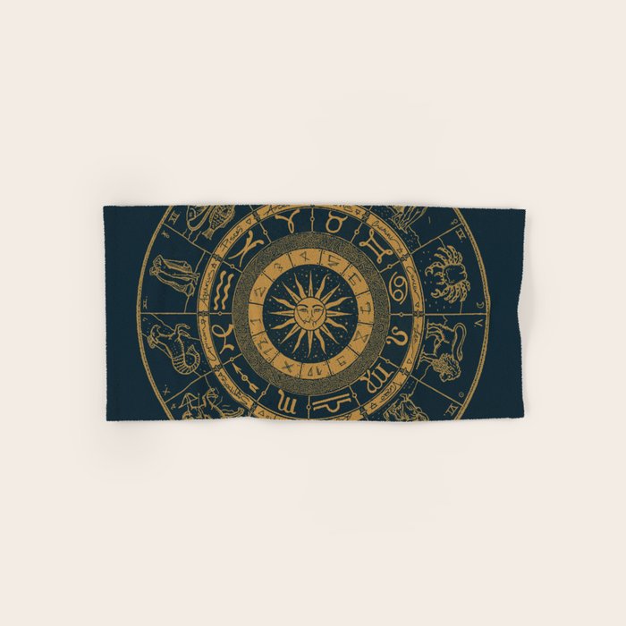 Vintage Zodiac & Astrology Chart | Royal Blue & Gold Bath Towel Gallery Image 1