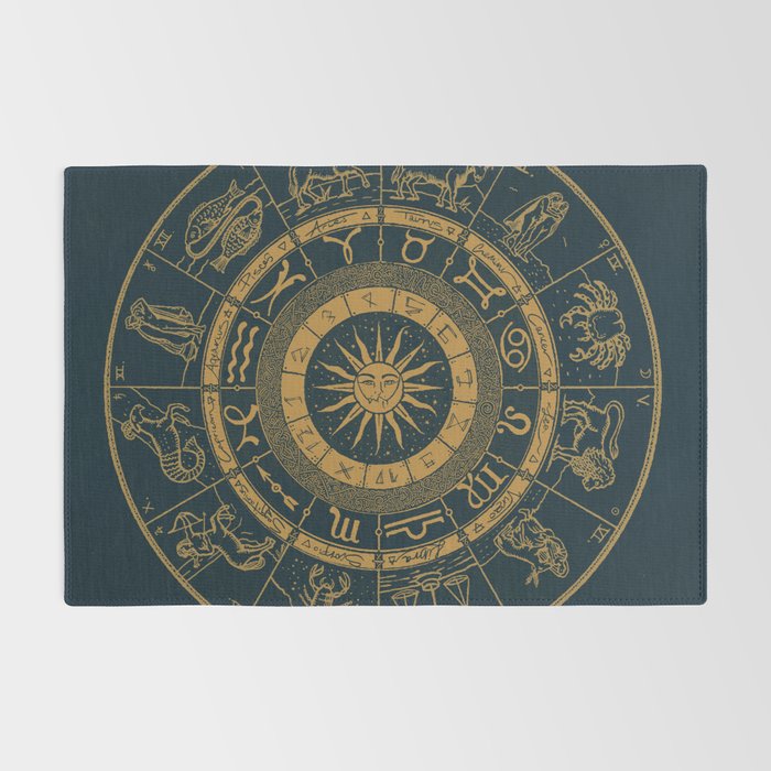 Vintage Zodiac & Astrology Chart | Royal Blue & Gold Rug Gallery Image 2
