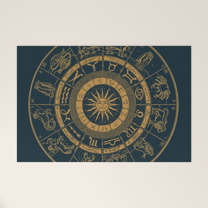 Vintage Zodiac & Astrology Chart | Royal Blue & Gold Welcome Mat Gallery Image 1