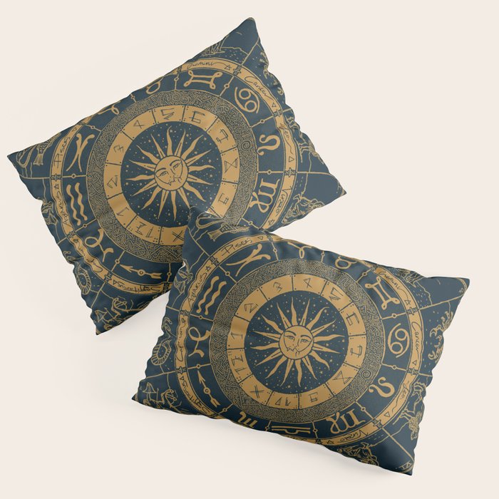 Vintage Zodiac & Astrology Chart | Royal Blue & Gold Pillow Sham Gallery Image 3