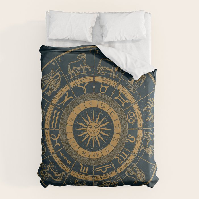 Vintage Zodiac & Astrology Chart | Royal Blue & Gold Duvet Cover Gallery Image 1