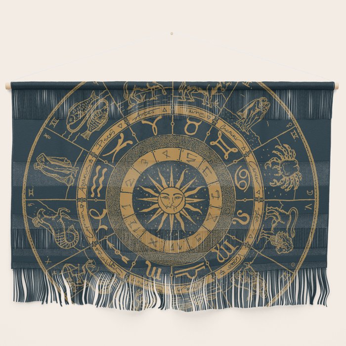Vintage Zodiac & Astrology Chart | Royal Blue & Gold Wall Hanging Gallery Image 1