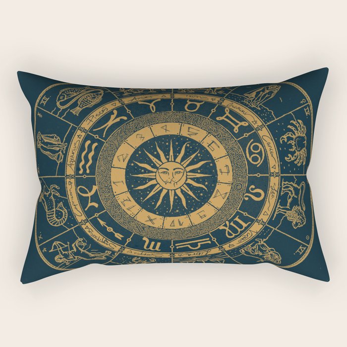 Vintage Zodiac & Astrology Chart | Royal Blue & Gold Rectangular Pillow Gallery Image 2