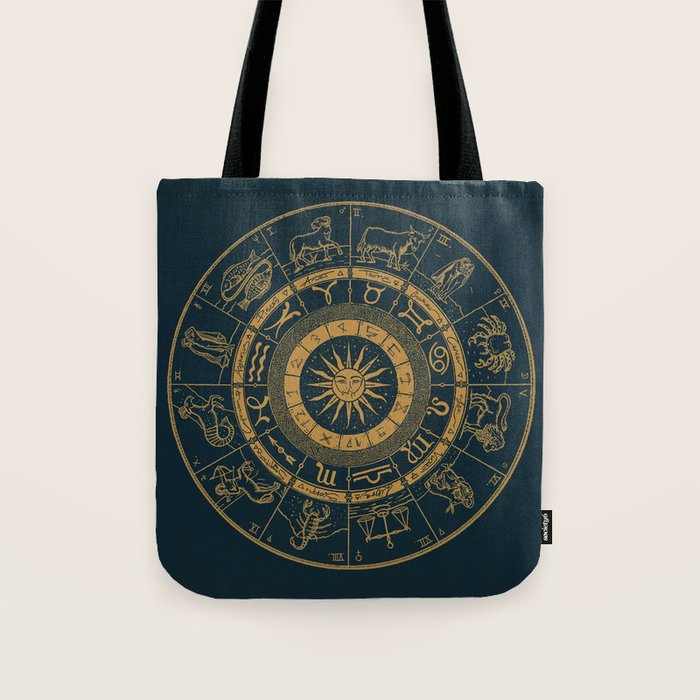Vintage Zodiac & Astrology Chart | Royal Blue & Gold Tote Bag Gallery Image 1
