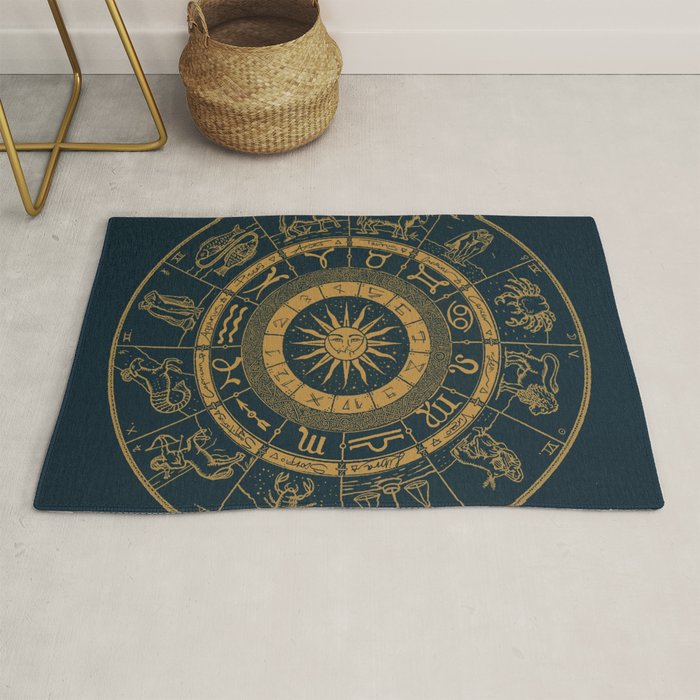 Vintage Zodiac & Astrology Chart | Royal Blue & Gold Rug Gallery Image 1