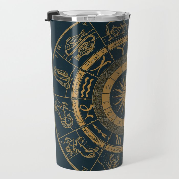 Vintage Zodiac & Astrology Chart | Royal Blue & Gold Travel Mug Gallery Image 3