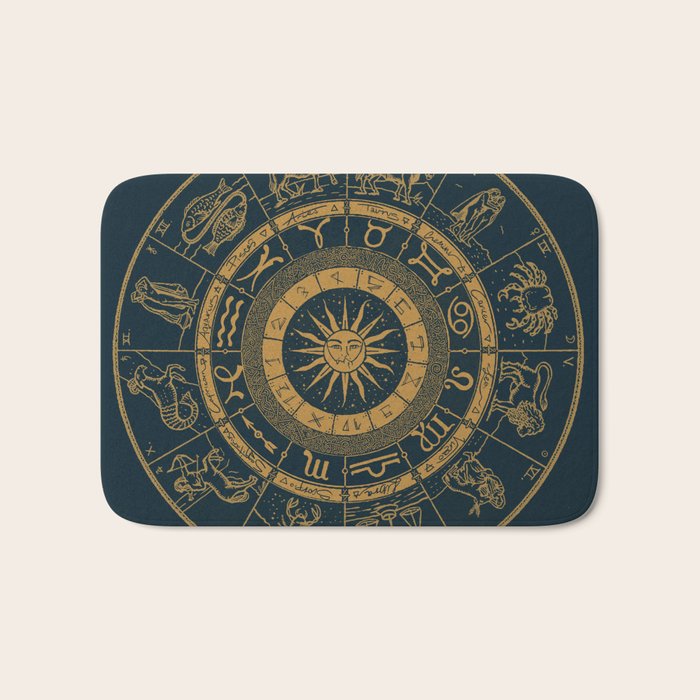 Vintage Zodiac & Astrology Chart | Royal Blue & Gold Bath Mat Gallery Image 1