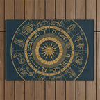 Vintage Zodiac & Astrology Chart | Royal Blue & Gold Outdoor Rug Gallery Image 1