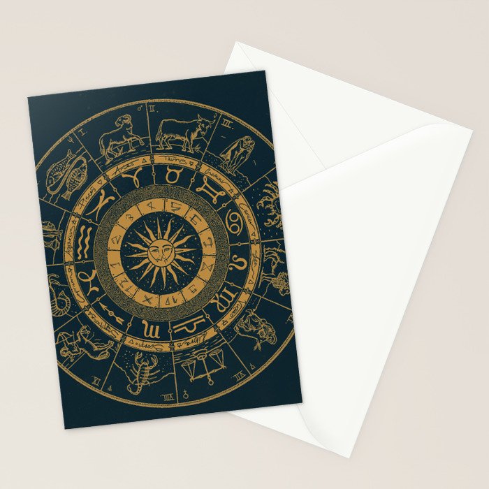 Vintage Zodiac & Astrology Chart | Royal Blue & Gold Stationery Card Gallery Image 2