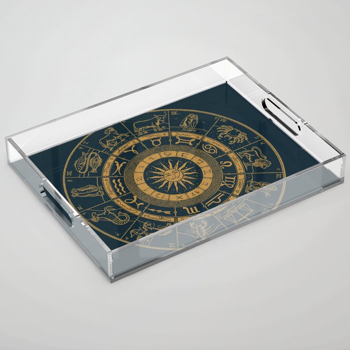 Vintage Zodiac & Astrology Chart | Royal Blue & Gold Acrylic Tray Gallery Image 1
