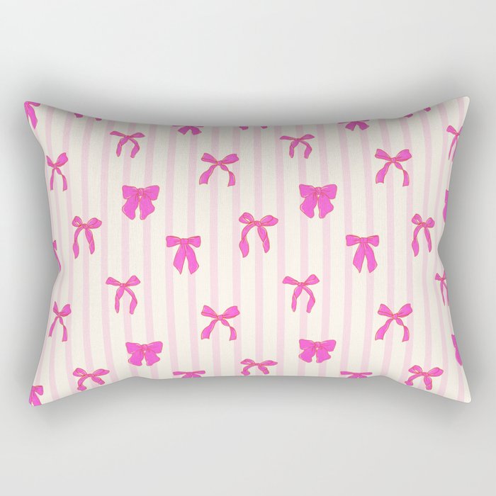 Classic Hot Pink Bows And Stripes Rectangular Pillow Gallery Image 2