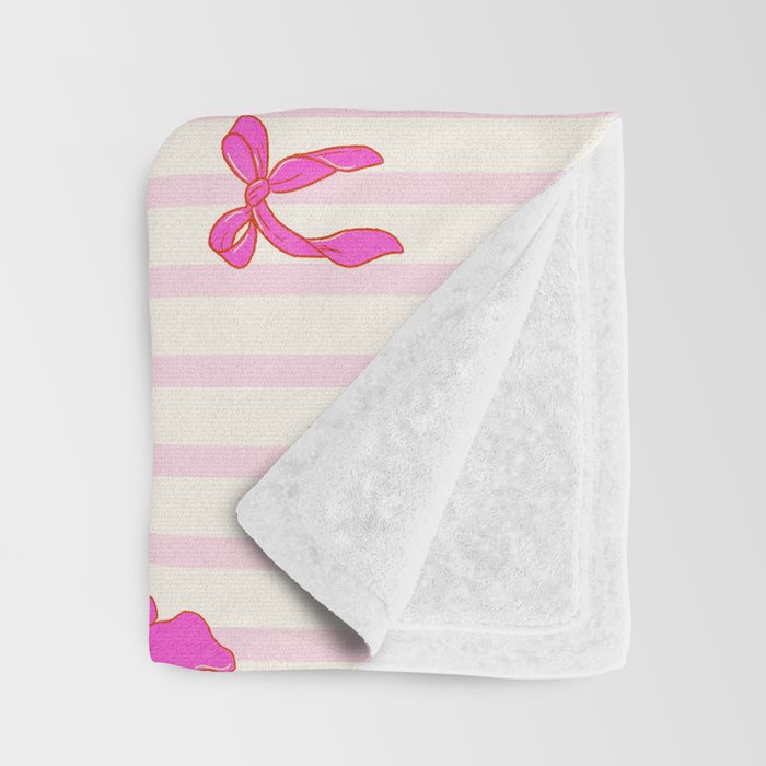 Classic Hot Pink Bows And Stripes Throw Blanket Gallery Image 3