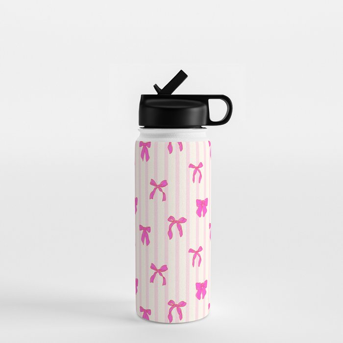 Classic Hot Pink Bows And Stripes Water Bottle Gallery Image 1