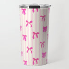 Classic Hot Pink Bows And Stripes Travel Mug Gallery Image 1