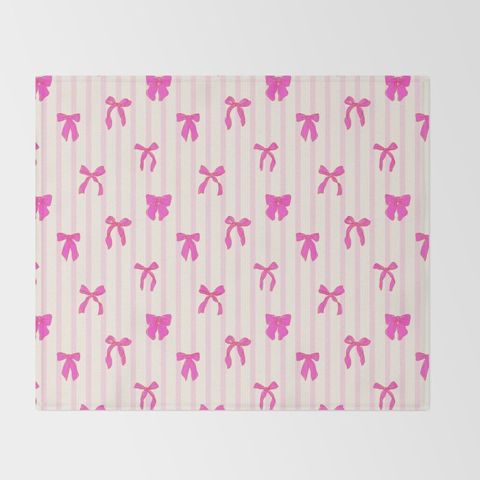 Classic Hot Pink Bows And Stripes Throw Blanket Gallery Image 2