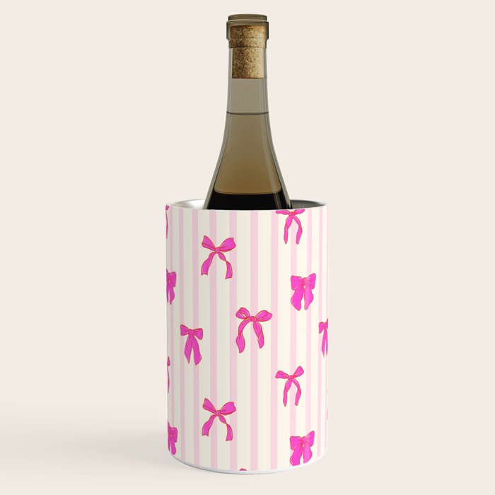 Classic Hot Pink Bows And Stripes Wine Chiller Gallery Image 1