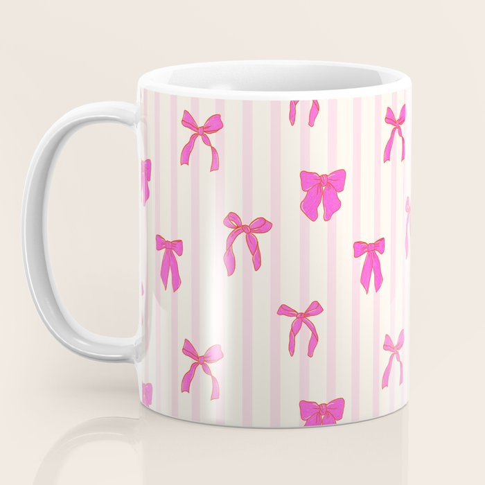 Classic Hot Pink Bows And Stripes Coffee Mug Gallery Image 3