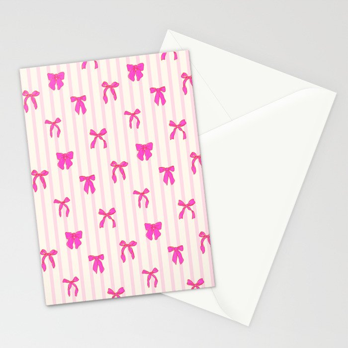 Classic Hot Pink Bows And Stripes Stationery Card Gallery Image 2