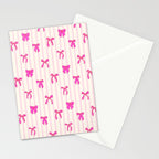 Classic Hot Pink Bows And Stripes Stationery Card Gallery Image 2