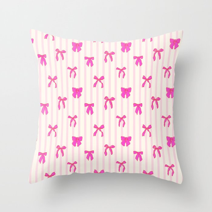 Classic Hot Pink Bows And Stripes Throw Pillow Gallery Image 6