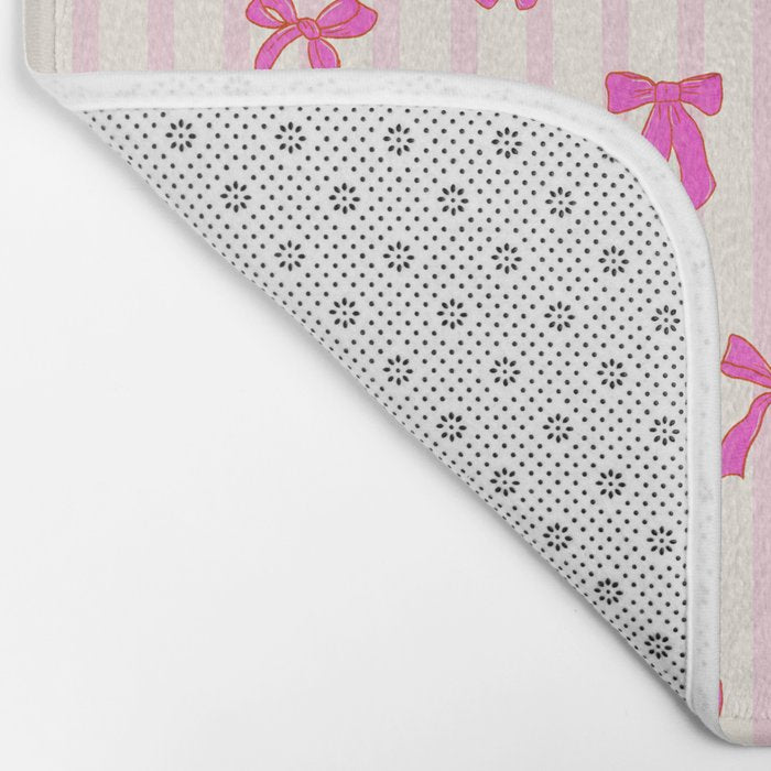 Classic Hot Pink Bows And Stripes Bath Mat Gallery Image 2