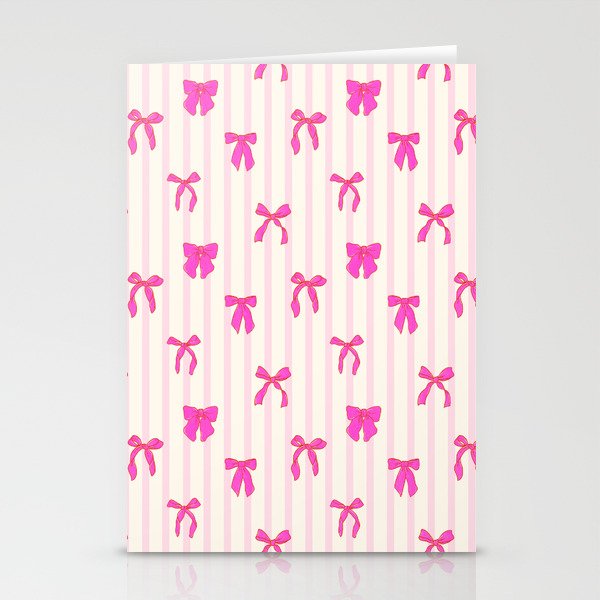 Classic Hot Pink Bows And Stripes Stationery Card Gallery Image 1