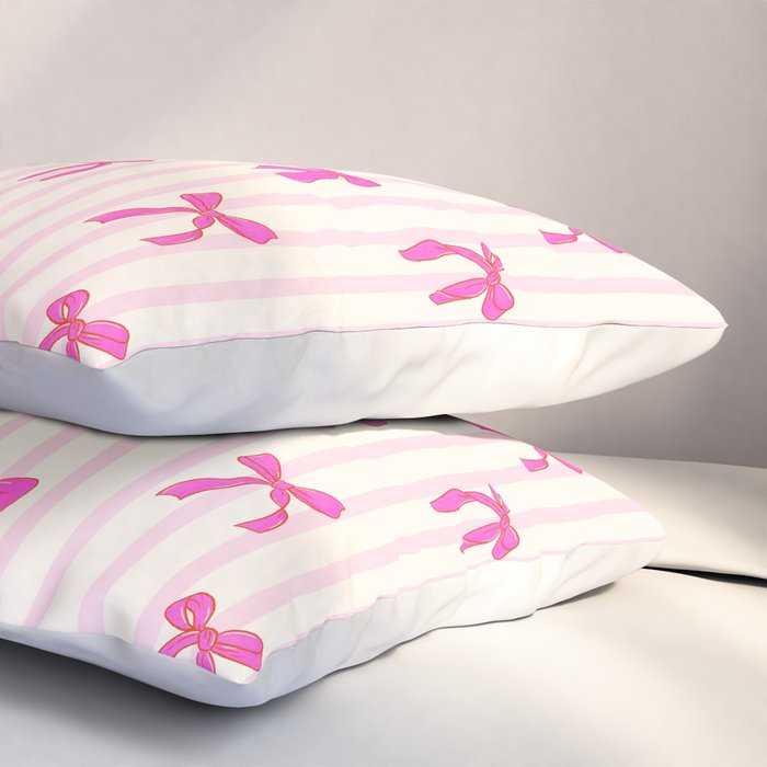Classic Hot Pink Bows And Stripes Pillow Sham Gallery Image 3