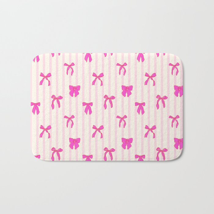 Classic Hot Pink Bows And Stripes Bath Mat Gallery Image 1