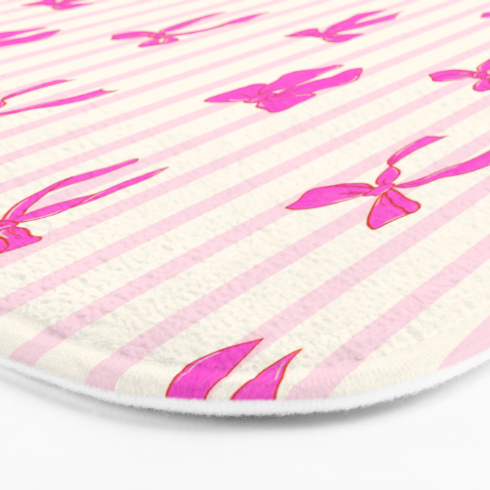 Classic Hot Pink Bows And Stripes Bath Mat Gallery Image 3
