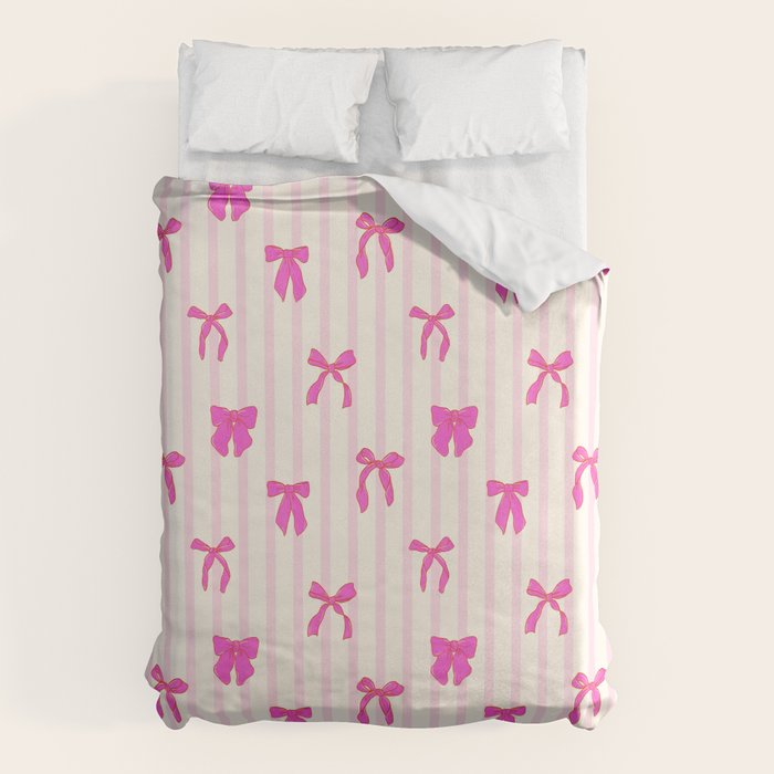 Classic Hot Pink Bows And Stripes Duvet Cover Gallery Image 6