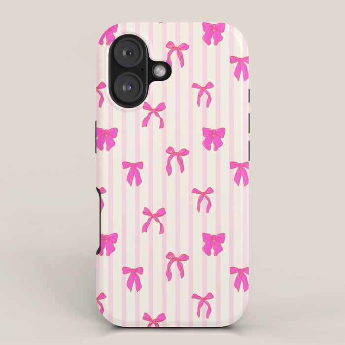 Classic Hot Pink Bows And Stripes iPhone Case Gallery Image 1