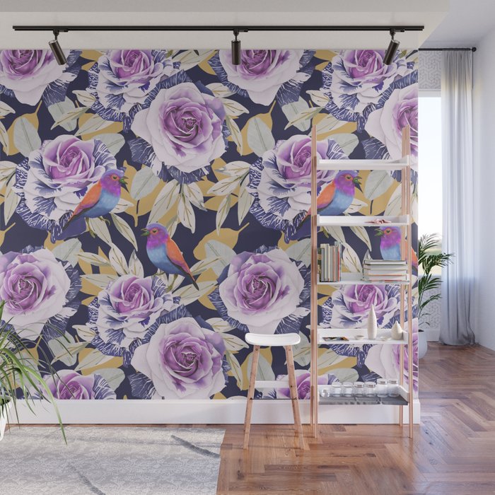 Bird in the rose bush D Wall Mural Gallery Image 1