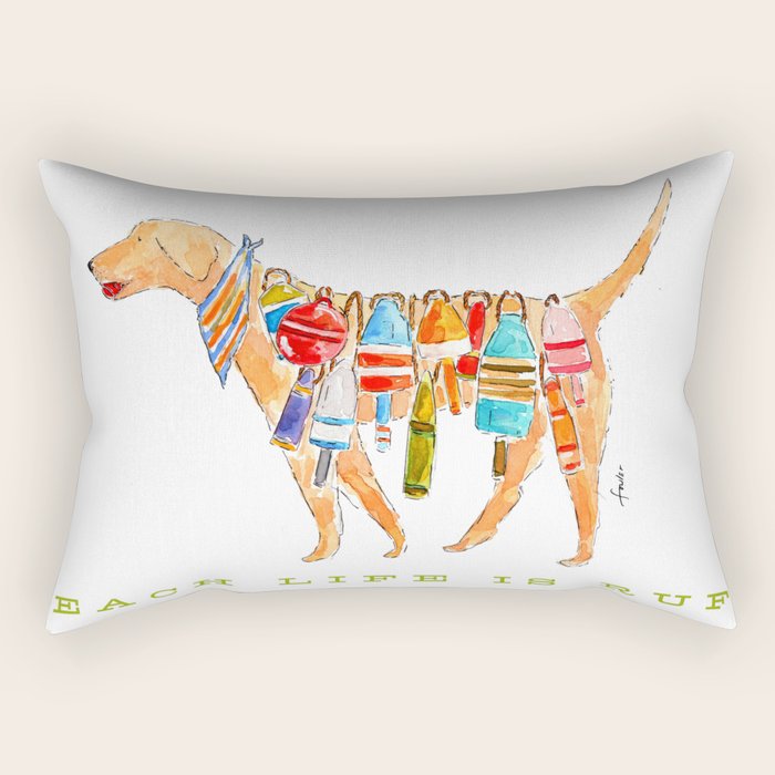 Yellow Dog Lab Buoy Beach Dog Watercolor Rectangular Pillow Gallery Image 2