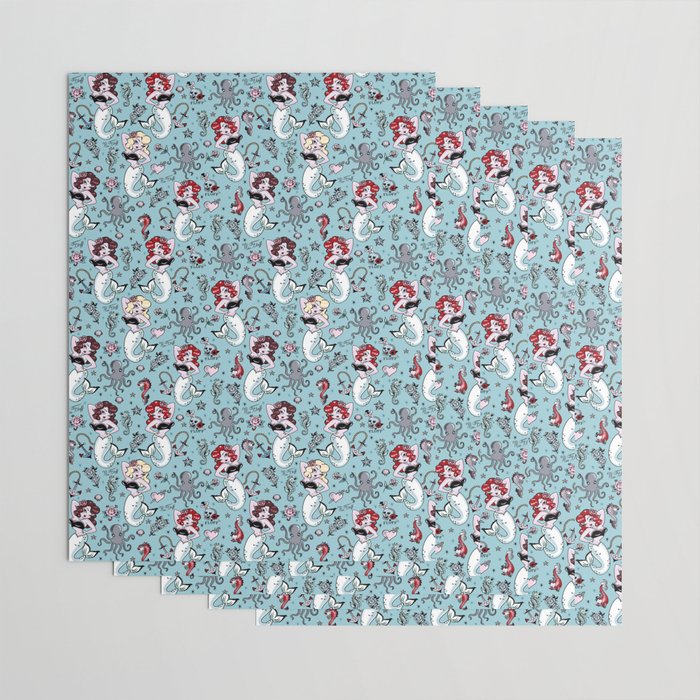 Molly Mermaid vintage pinup inspired nautical tattoo Wrapping Paper Gallery Image 3