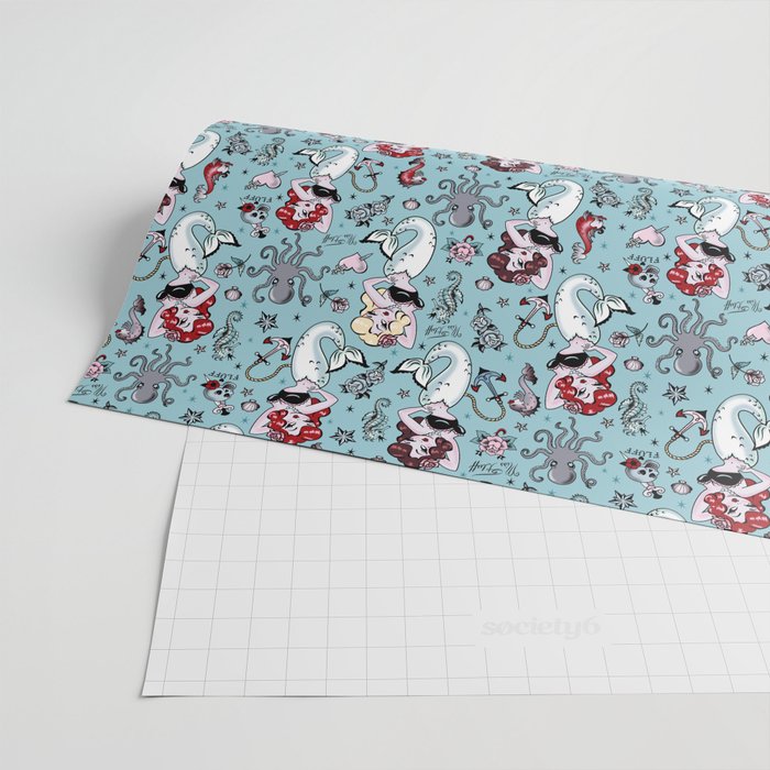 Molly Mermaid vintage pinup inspired nautical tattoo Wrapping Paper Gallery Image 2