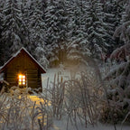 Tiny Cabin In The Winter Forest Snow Covered Pine Trees Coffee Mug Gallery Image 2
