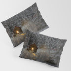 Tiny Cabin In The Winter Forest Snow Covered Pine Trees Pillow Sham Gallery Image 3